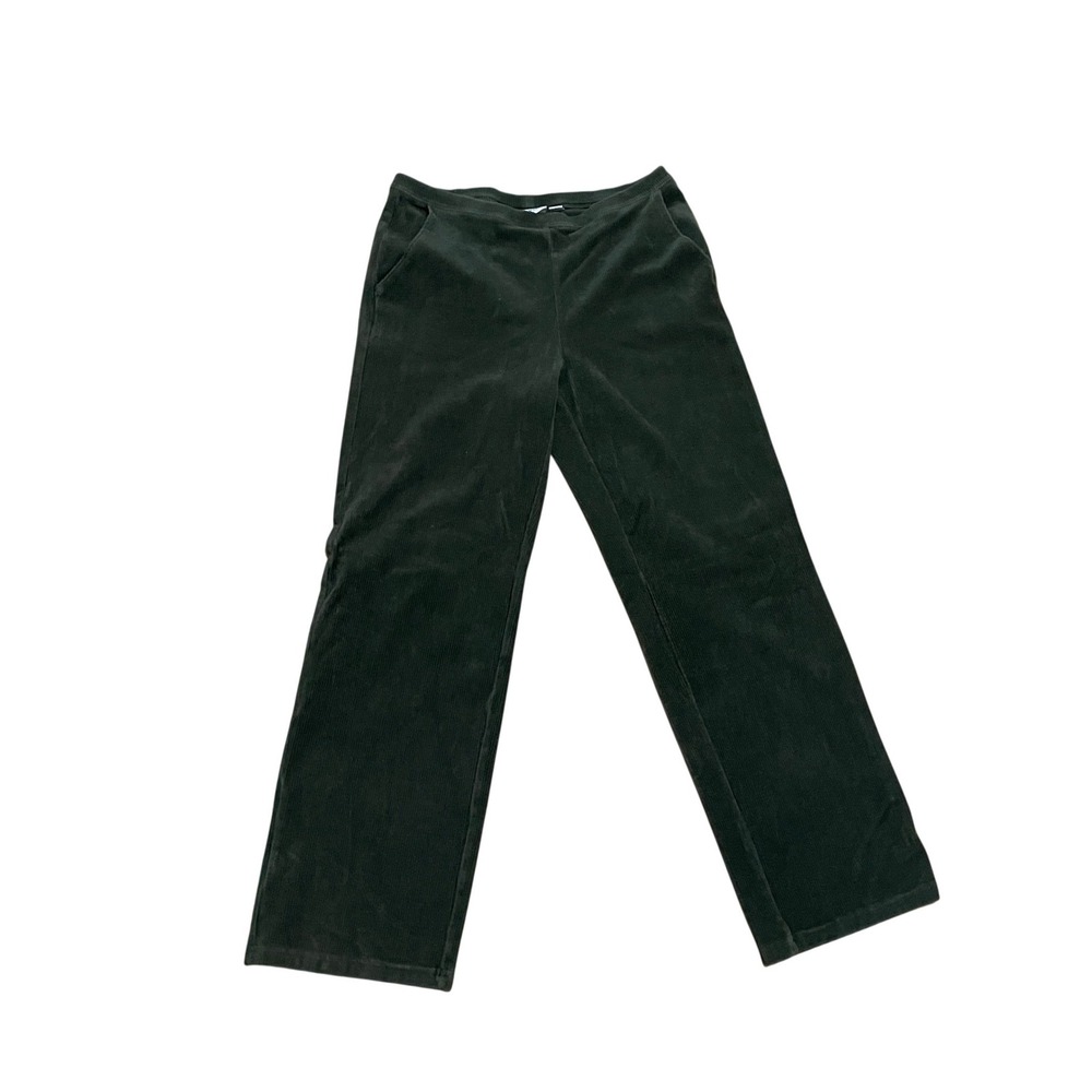 LL Bean Women's M Forest Green Straight Wide Leg Corduroy Pull On Pants 237234